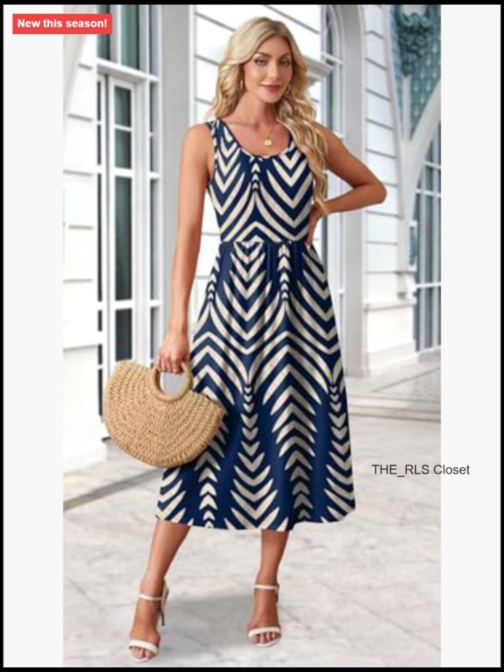 Flowy Casual Midi Dress with Pockets, Scoop Neck, Sleeveless - Picture 4 of 7